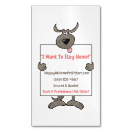Silly Grey Dog Holding Picket Sign Pet Sitter Magnetic Business Card