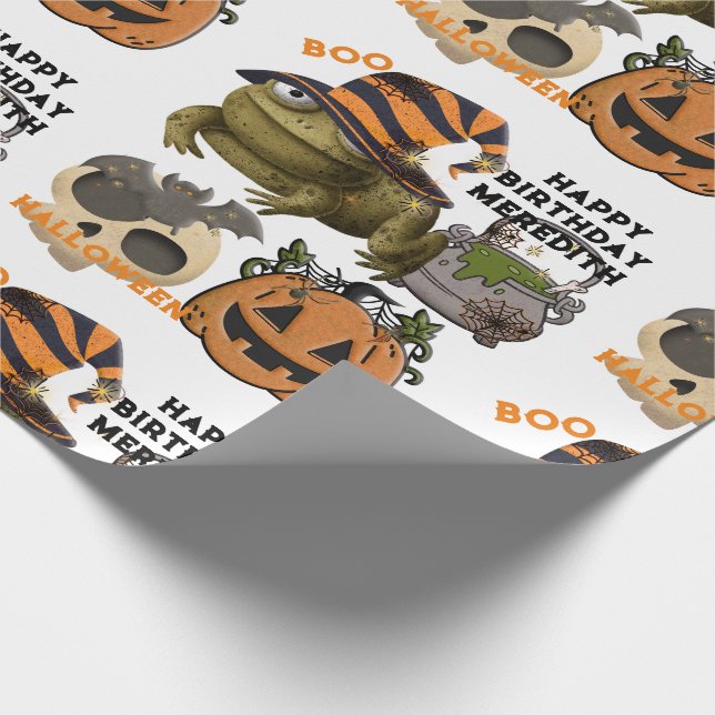 Silly Halloween Birthday Girl's Name Party Wrapping Paper (Corner)
