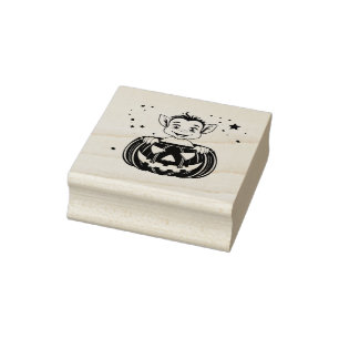 Silly Halloween Gremlin Hiding In Pumpkin Rubber Stamp
