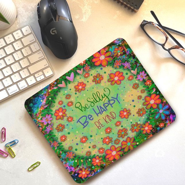 Silly Happy Kind Floral Hearts Pretty Fun Mouse Mat (Creator Uploaded)