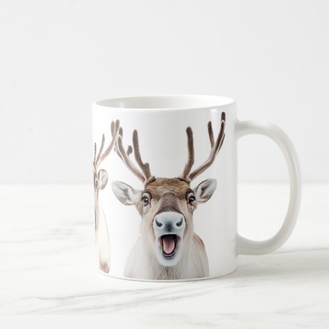 Silly Happy Reindeer Mug, Clean and Modern Coffee Mug (Right)