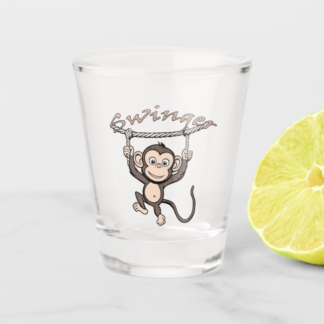 Silly Happy Swinger Monkey  Shot Glass (Front)