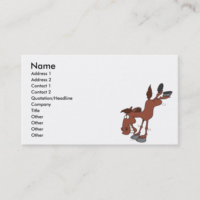 silly high kick horse cartoon character business card (Front)