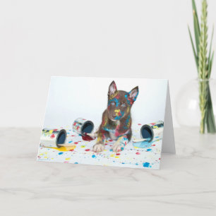 Silly Husky Puppy got into Paint Buckets Card