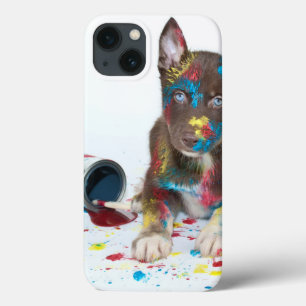Silly Husky Puppy got into Paint Buckets iPhone 13 Case