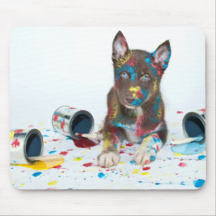 Silly Husky Puppy got into Paint Buckets Mouse Mat