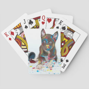 Silly Husky Puppy got into Paint Buckets Playing Cards