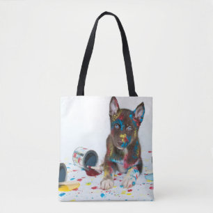 Silly Husky Puppy got into Paint Buckets Tote Bag
