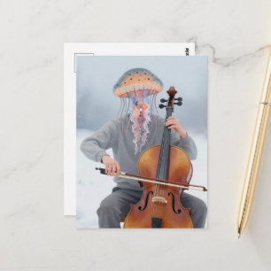 Silly Jellyfish Man Making Music Postcard