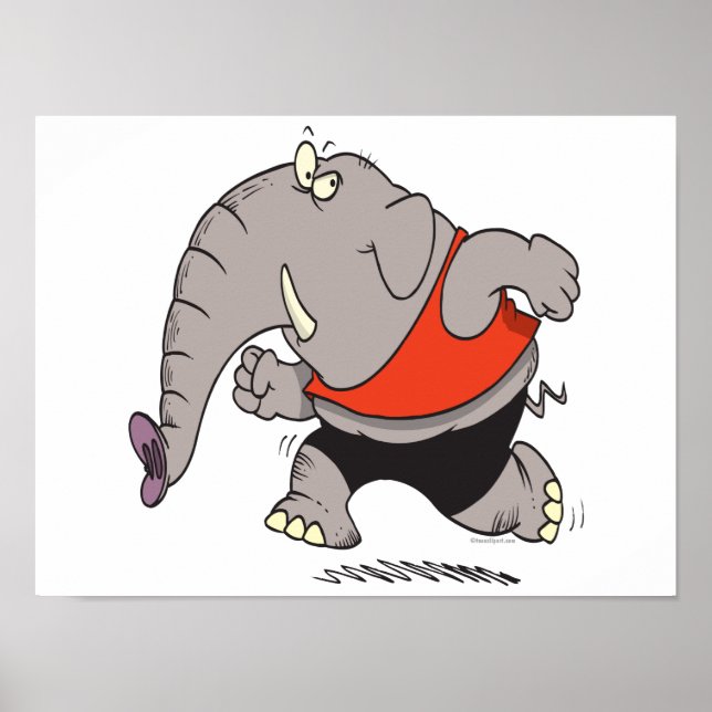 silly jogger jogging elephant cartoon poster (Front)