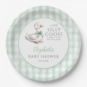 Silly Little Goose Green Gingham Baby Shower Paper Plate