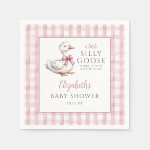 Silly Little Goose Pink Gingham Baby Shower Napkin