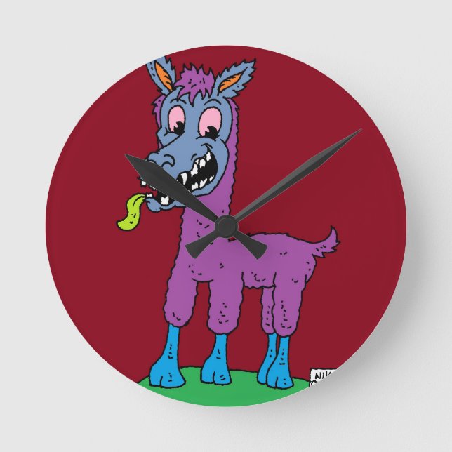 Silly llama Monster Round Clock (Front)