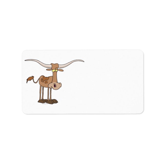 silly longhorn cow cartoon character label (Front)