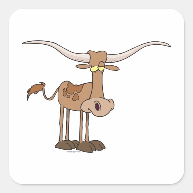silly longhorn cow cartoon character square sticker (Front)