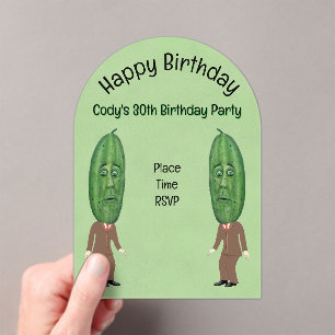 Silly Men Big Green Pickle Heads Faces Birthday Acrylic Invitations