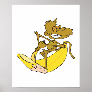 silly monkey peeling banana poster