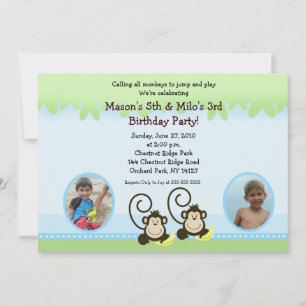 Silly Monkey Twins Photo Birthday Invite