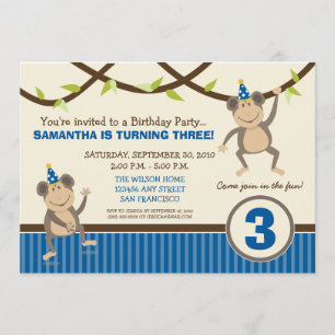 Silly Monkeys Birthday Party Invitation (blue)