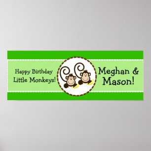 Silly Monkeys Personalized Birthday Banner Poster