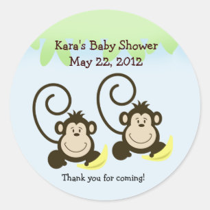 SILLY MONKEYS TWINS Baby Shower Favour Sticker