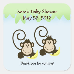 SILLY MONKEYS TWINS SQUARE Favour Sticker