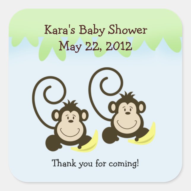 SILLY MONKEYS TWINS SQUARE Favour Sticker (Front)