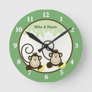 Silly Monkeys Twins Wall Clock - Green