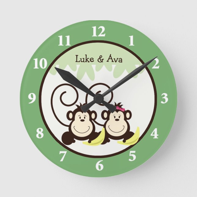 Silly Monkeys Wall Clock - Boy and Girl Monkey (Front)