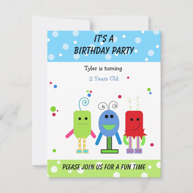 Silly Monsters Birthday Invitation (Front)