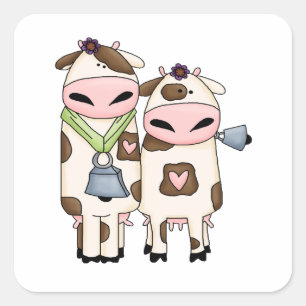 silly moo cow couple cartoon square sticker