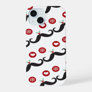 Silly Moustache Funny Face Mistletoe Heart Holiday iPhone 15 Case
