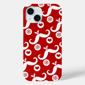 Silly Moustache Funny Santa Face Snowflake Holiday iPhone 15 Case