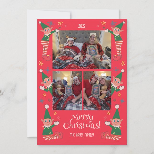 Silly Naughty Christmas Elves Family Holiday Card (Front)