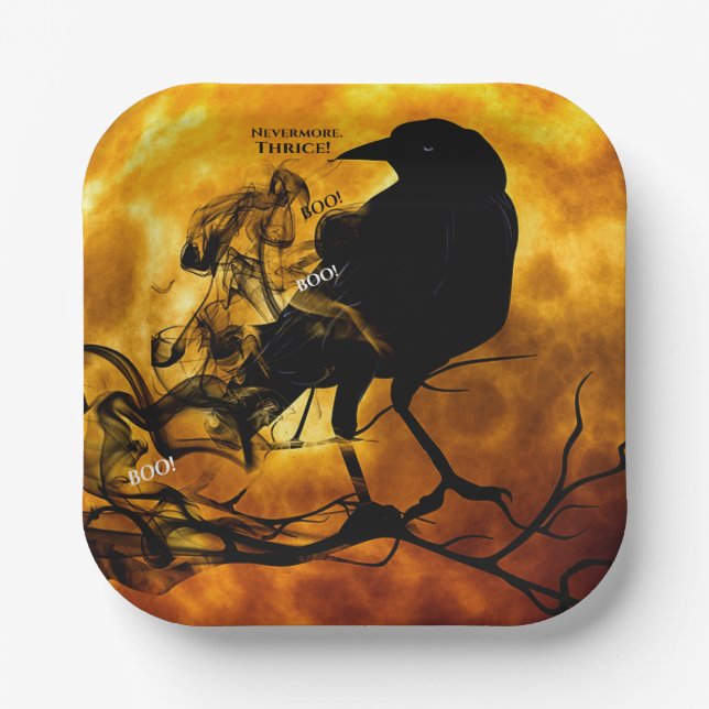 Silly Nevermore Boo Black Raven Halloween Party Paper Plate (Front)