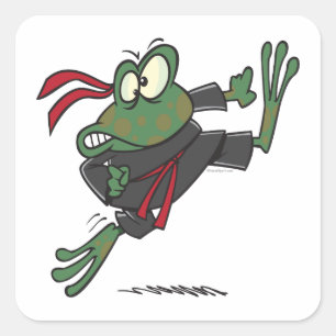 silly ninja frog cartoon square sticker