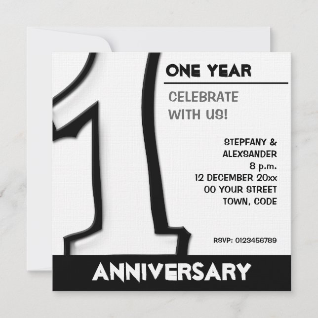 Silly Number 1 white Anniversary Invite (Front)
