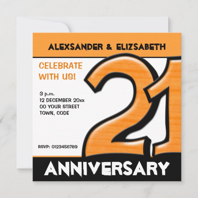 Silly Number 21 orange Anniversary Party Invitation (Front)