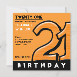 Silly Number 21 orange Birthday Party Invitation
