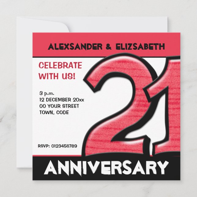Silly Number 21 red Anniversary Party Invitation (Front)