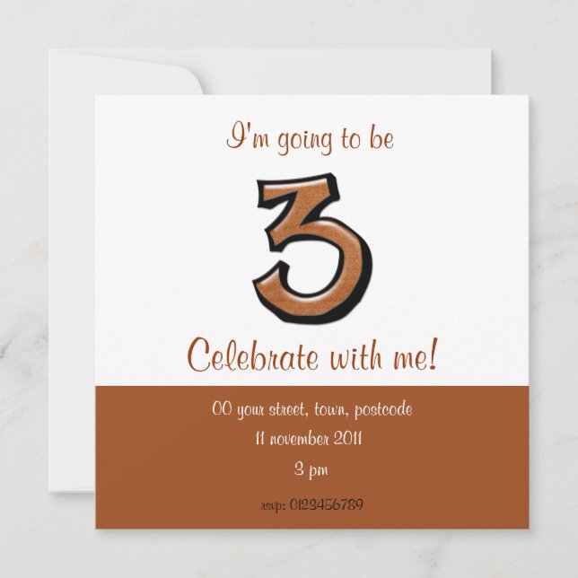 Silly Number 3 chocolate Birthday Invitation (Front)