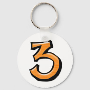 Silly Number 3 orange white Keychain