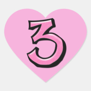 Silly Number 3 pink Heart Sticker