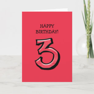 Silly Number 3 red Birthday Card