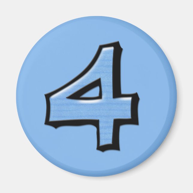 Silly Number 4 blue Round Magnet (Front)