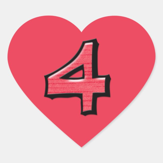 Silly Number 4 red Heart Sticker (Front)