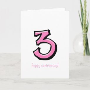 Silly Numbers 3 pink Anniversary Card