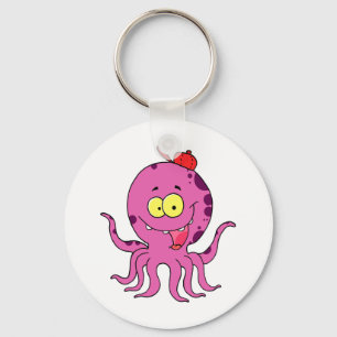 silly octopus wearing baseball cap hat key ring