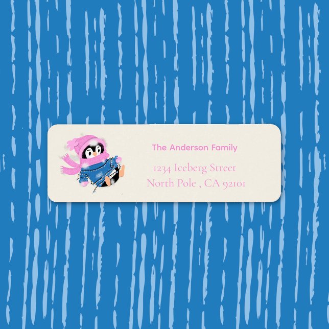 Silly Penguin Entangled in Christmas Lights (Cute Holiday return address label with a silly penguin entangled in Christmas lights .
)
