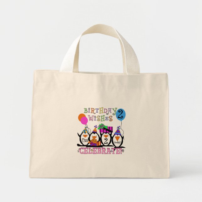 Silly Penguins 2nd Birthday T-shirts and Gifts Mini Tote Bag (Front)